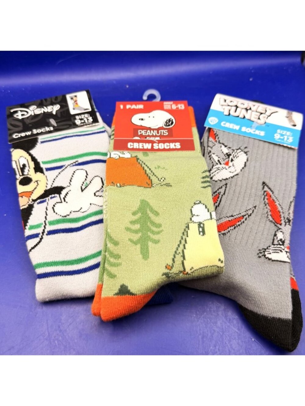 Men Novelty Crew Socks Lot Disney Mickey Mouse Peanuts Snoopy Looney Tunes 9-13